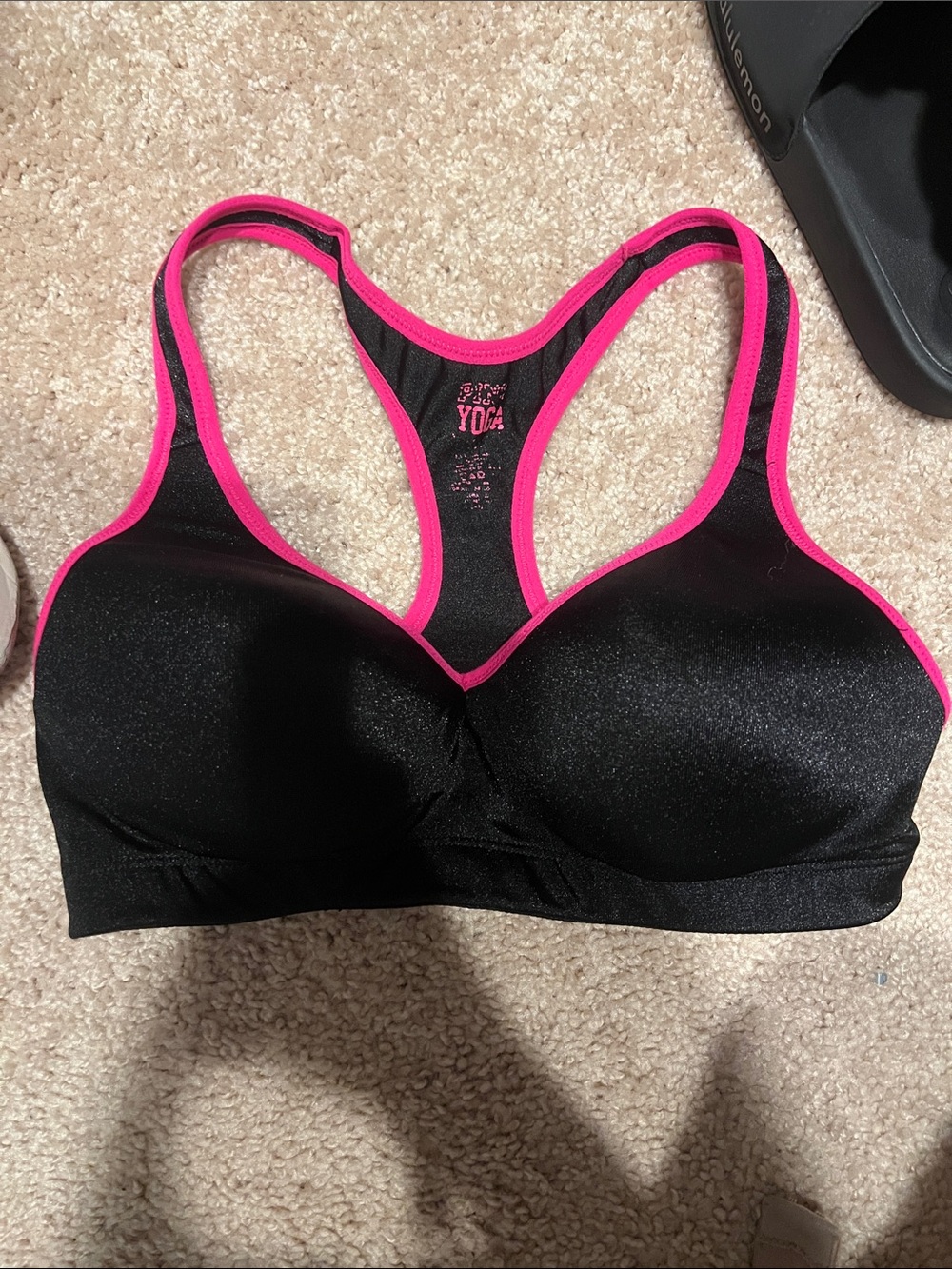 PINK Victoria's Secret Black Sports Bra with Hot Pink Trim